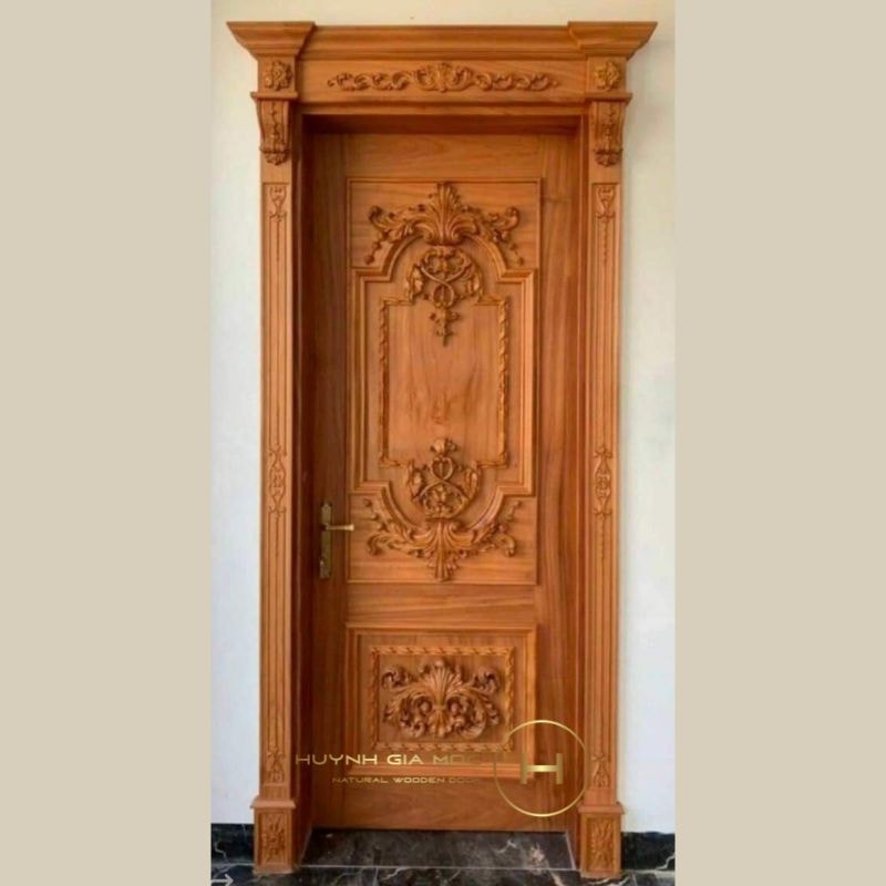 CỬA TÂN CỔ ĐIỂN GỖ MDF PHỦ LAMINATE MÀU NÂU SANG TRỌNG CHO BIỆT THỰ