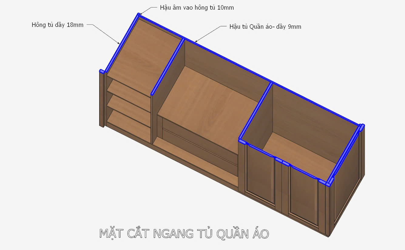 bản vẽ chi tiết mặt cắt liên kết tủ áo
