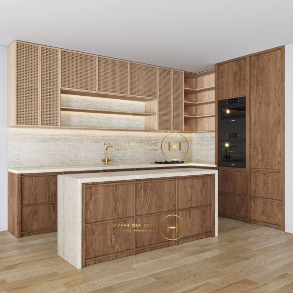 Cách chọn lựa mẫu tủ bếp gỗ sồi Mỹ phù hợp không gian